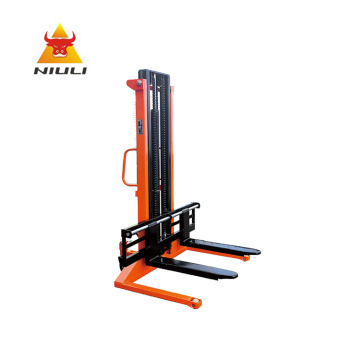 NIULI  Heavy duty manually operated forklift wide stackers 1Ton 2m 2.5m 3.0m Straddle leg hand stacker lifters